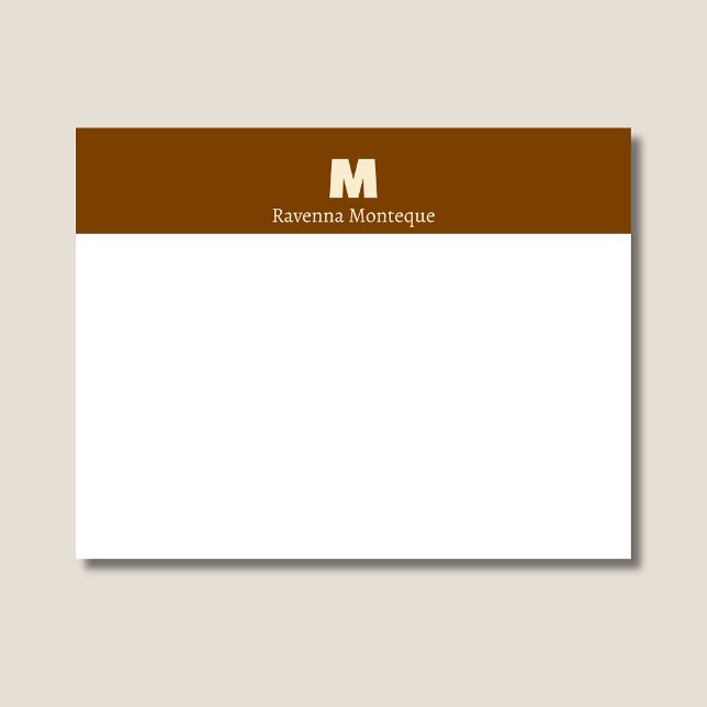 Cartão De Notas Marrom Chocolate Personalizado Nome Letra Monogram (Criador carregado)
