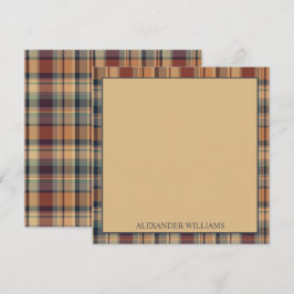 Cartão De Notas Marrom quente e Xadrez de creme personalizados