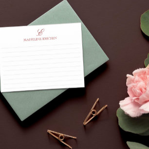 Cartão De Notas Marsala e Monograma Branco