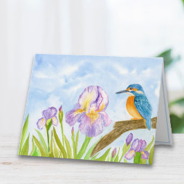 Cartão De Notas Martim-pescador em aquarela com Íris Roxo 