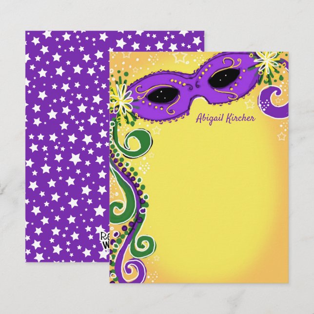 Cartão De Notas Mascarada Purple Yellow Mask Ball Sweet 16 Flat (Frente/Verso)