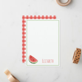 Cartão De Notas Melancia de Verão e Xadrez Vermelho de Gingham