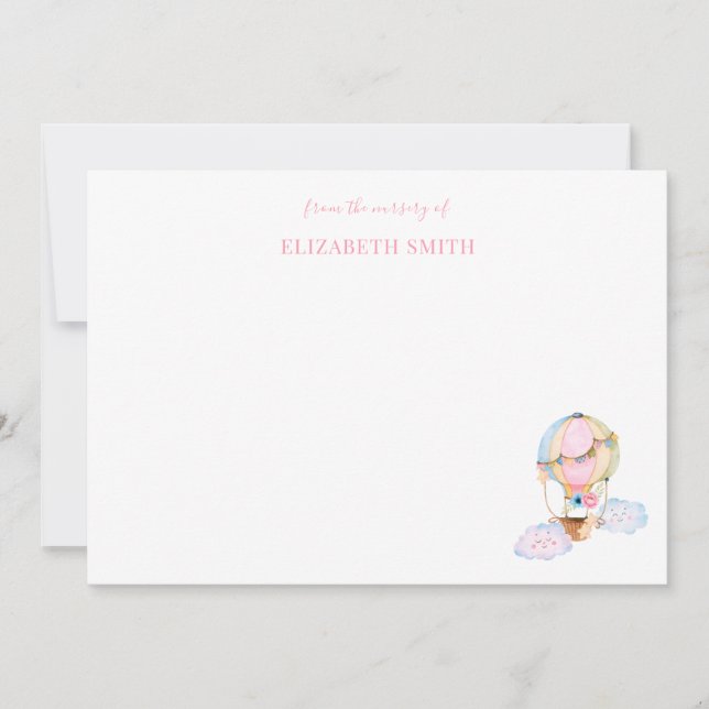 Cartão De Notas Menina bonita chá balão de ar quente rosa (Frente)