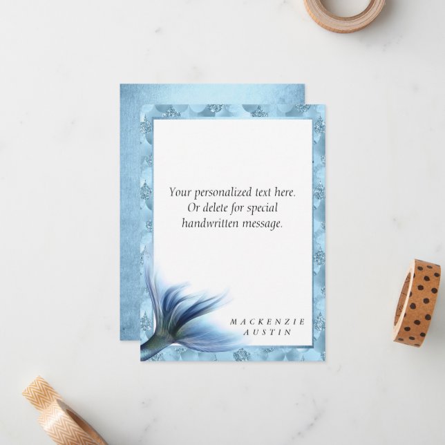 Cartão De Notas Mermaid Glam Tail | Dusty Ice Blue Luster Personal (Frente/Verso In Situ)