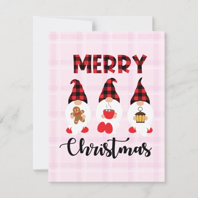 Cartão De Notas Merry Christmas- Buffalo Plaid Gnomes (Frente)