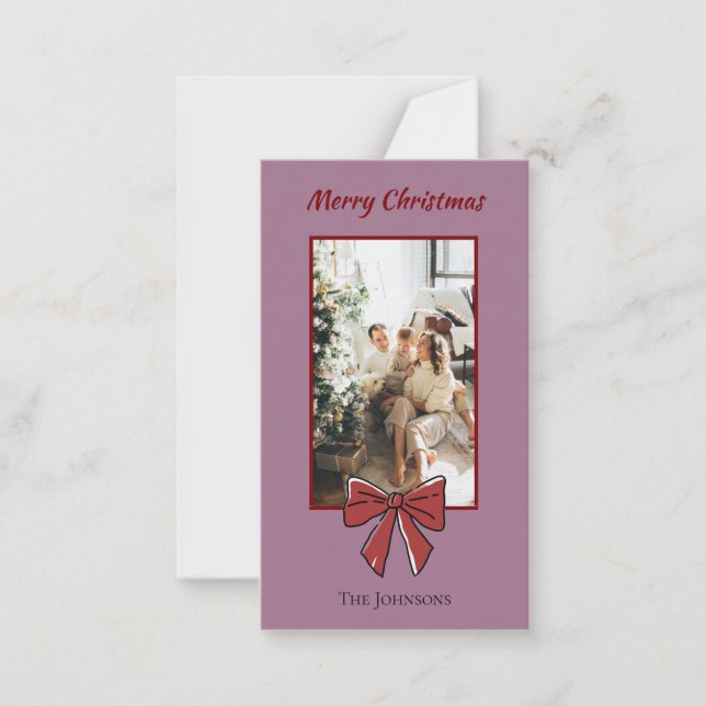 Cartão De Notas Merry Christmas Personalized Note Card | Red Bow (Frente)