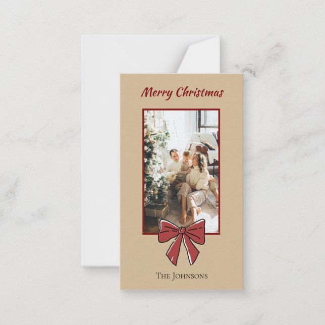 Cartão De Notas Merry Christmas Personalized Note Card | Red Bow (Frente)