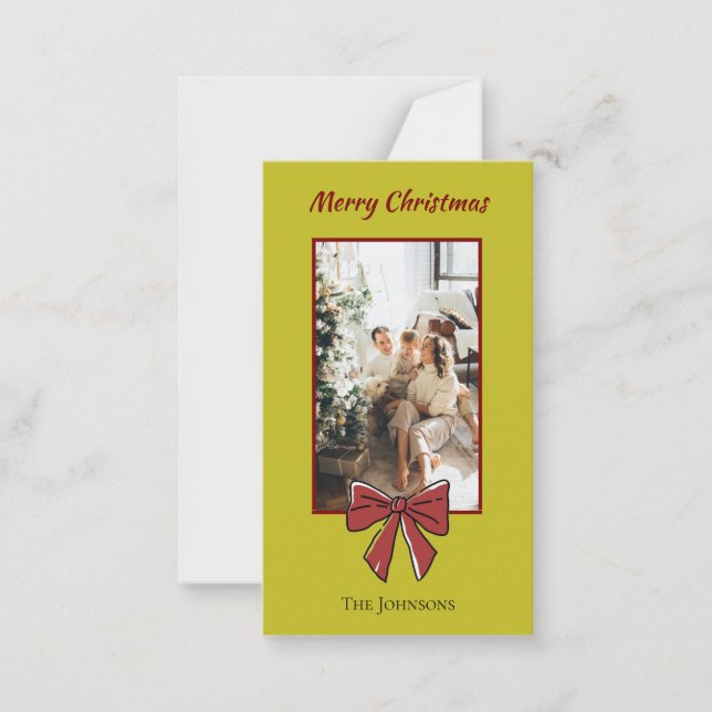Cartão De Notas Merry Christmas Personalized Note Card | Red Bow (Frente)