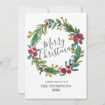 Merry Christmas Watercolor Floral Wreath