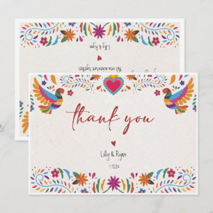 Cartão De Notas Mexicano Colorida Bridal de Pássaros Obrigado