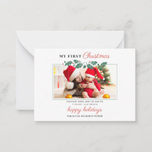 Cartão De Notas Minha Primeira Foto de Natal do Bebê Férias