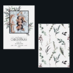 Cartão De Notas Mini Black Winter Botanical Photo Feliz Natal<br><div class="desc">Apresentando nossa Mini Black Winter Botanical Photo Feliz Cartão de Nota de Natal! Esta bela placa 3.5x2.5 apresenta a sua foto de família favorita, com o Feliz Natal em uma conhecida caligrafia manuscrita e duo de fontes serif. É embelezado com preto escuro, vermelho e botânicos verdes de inverno dessaturados. O...</div>