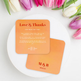 Cartão De Notas Mini Bold Orange Sunset Monogram Wedding Thank You