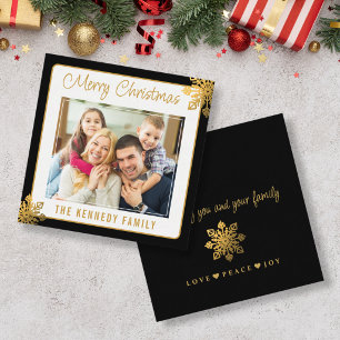 Cartão De Notas Mini Borda Preta Floco de Neve Dourado Natal Foto