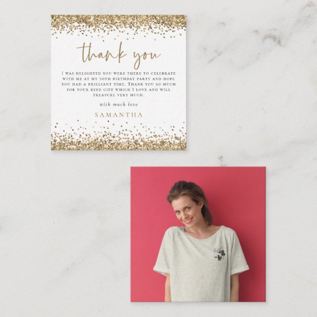 Cartão De Notas MINI Dourada Foto brilhante 50º 50º Obrigado (Frente/Verso)