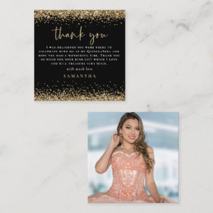 Cartão De Notas MINI Dourado Glitter Foto Quinceañera Obrigados Pr