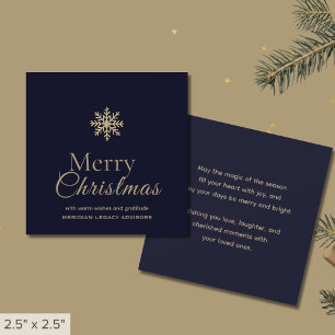 Cartão De Notas Mini Feliz Natal Azul Marinho Dourado Floco de Nev