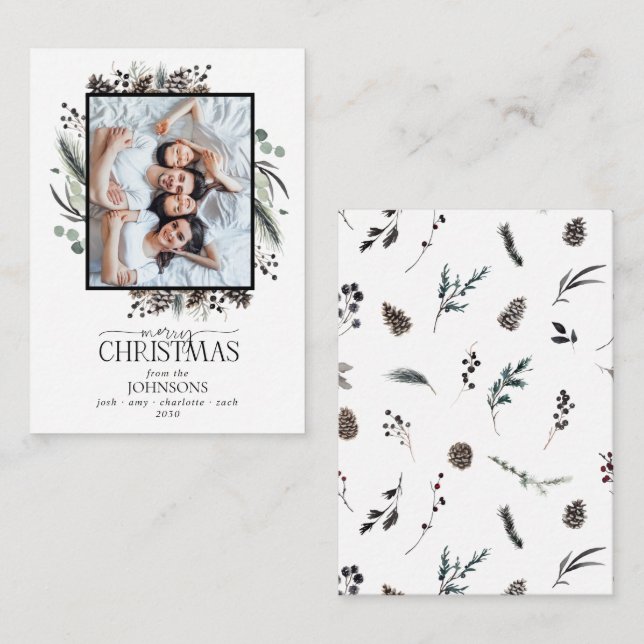 Cartão De Notas Mini Modern Winter Merry Christmas Family Photo (Frente/Verso)