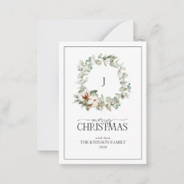 Cartão De Notas Mini Monograma Algodão Floral Wreath Feliz Natal