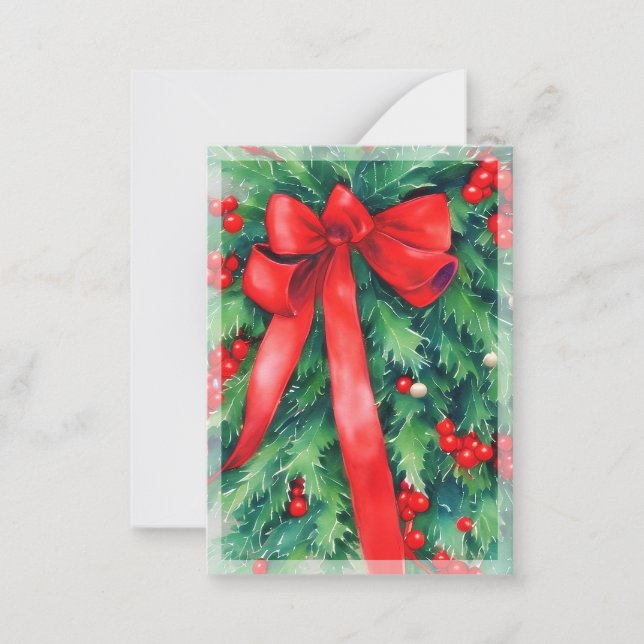 Cartão De Notas Mini orçamento de Natal com azevinho e laço (Frente)