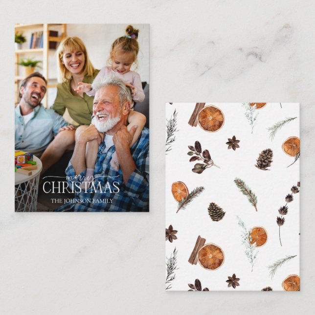 Cartão De Notas Mini Rustic Orange Feliz Foto de Natal (Frente/Verso)