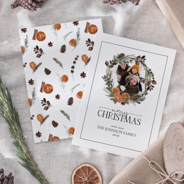 Cartão De Notas Mini Rustic Orange Photo Wreath Feliz Natal (Criador carregado)