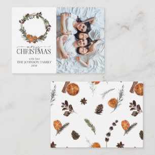 Cartão De Notas Mini Rustic Orange Wreath Foto Feliz Natal