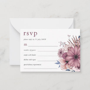 Cartão De Notas MINI SIZE Purple Berry Florals Casamento RSVP