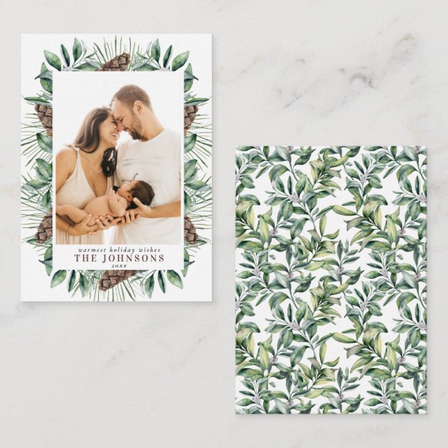 Cartão De Notas Mini Winter Pine Cone Berry - Foto de Natal (Frente/Verso)