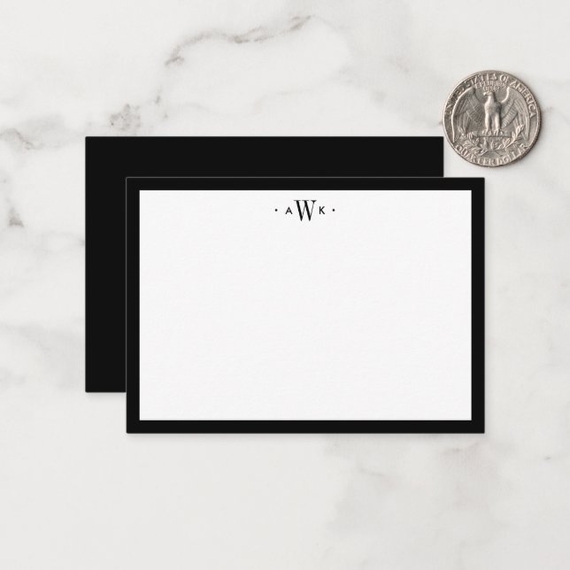 Cartão De Notas Minimalist Black and White Border Modern Monogram (Frente/Verso In Situ)