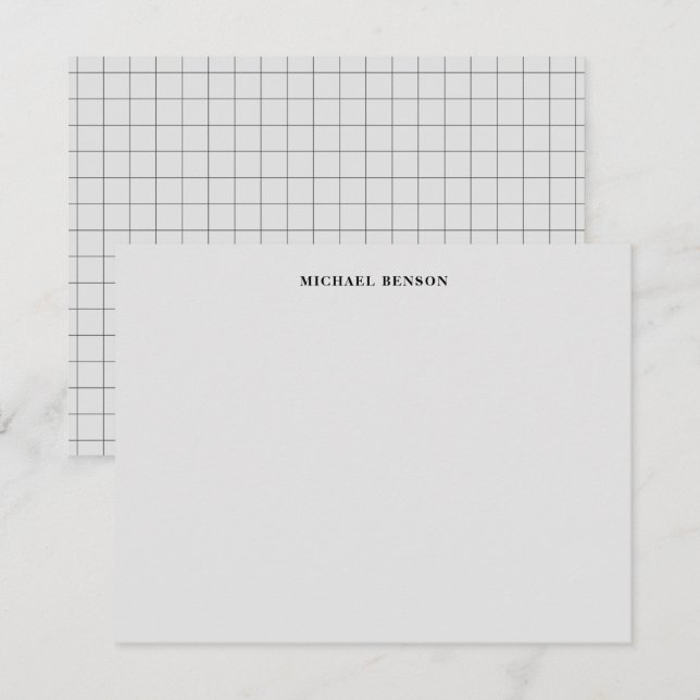 Cartão De Notas Minimalist Black Gray Grid Monogram Professional (Frente/Verso)