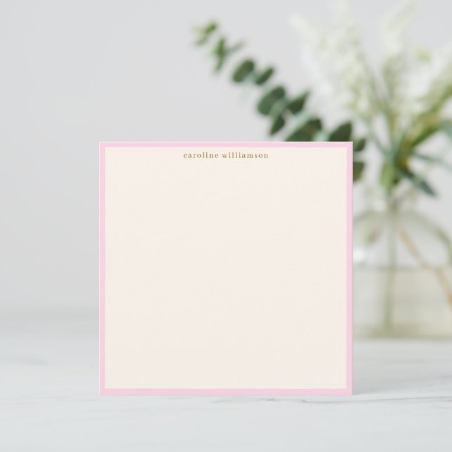 Cartão De Notas Minimalist Blush Pink Border Name Stationery Cute (Em pé/Frente)