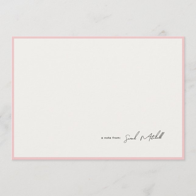 Cartão De Notas Minimalist Blush Pink Border Personalized Script (Frente)