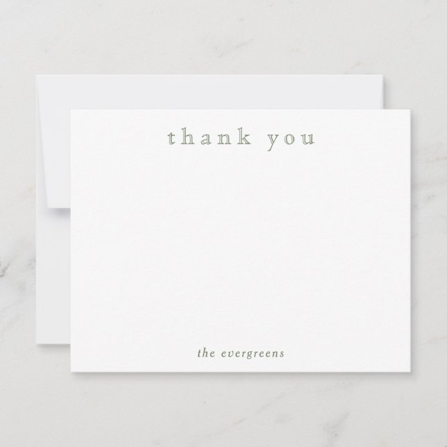 Cartão De Notas Minimalist Couples Family Sage Green Thank You  (Frente)
