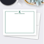 Cartão De Notas Minimalist Initial Hunter Green Border Stationery<br><div class="desc">This design features a thin double border with space a monogram initial and name/text at the top. Click the customize button if you would like to adjust the design elements and/or further modify the text! Variations of this design, additional colors, as well as coordinating products are available in our shop,...</div>
