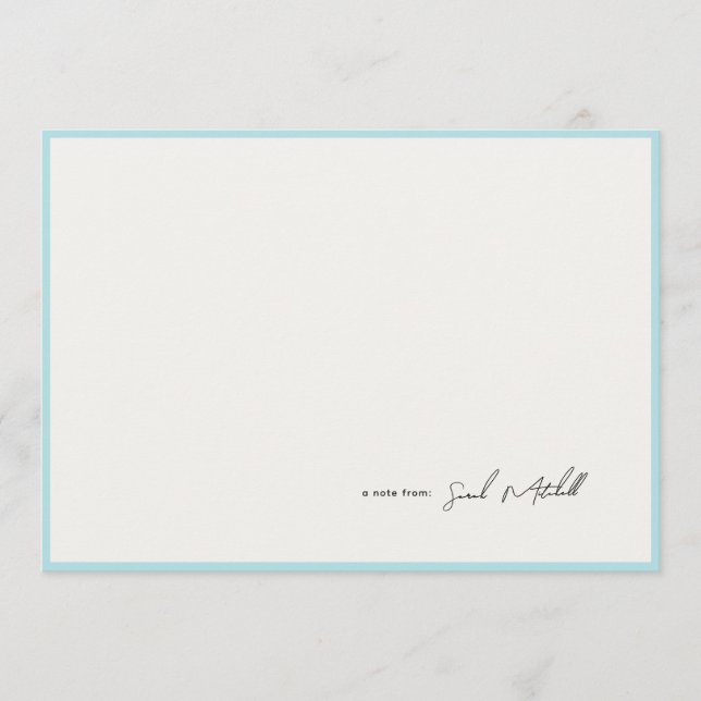 Cartão De Notas Minimalist Light Blue Border Personalized Script (Frente)