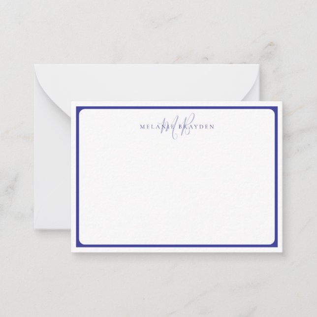 Cartão De Notas Minimalist Monogram Blue Pointed Curve Border (Frente)