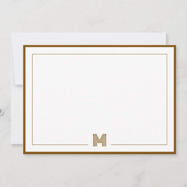 Cartão De Notas Minimalist Monogram Brown Double Border Stationery (Frente)