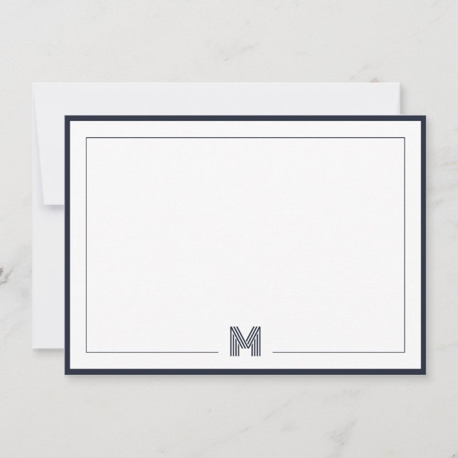 Cartão De Notas Minimalist Monogram Double Border Stationery (Frente)