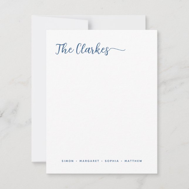 Cartão De Notas Minimalist Navy Blue Family Stationery Vertical (Frente)
