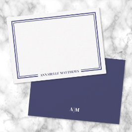 Cartão De Notas Minimalist Navy Blue Two Border Monogram