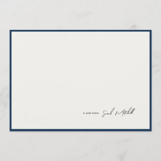 Cartão De Notas Minimalist Navy Border Personalized Script