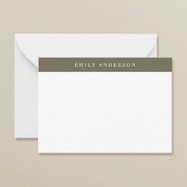 Cartão De Notas Minimalist Olive Green Elegant Monogram