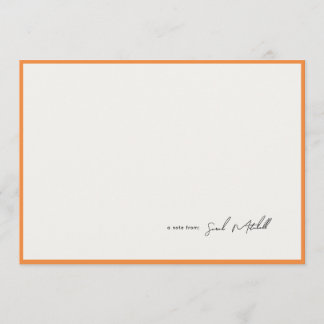 Cartão De Notas Minimalist Orange Border Personalized Script