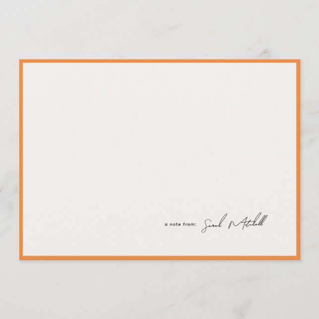 Cartão De Notas Minimalist Orange Border Personalized Script (Frente)