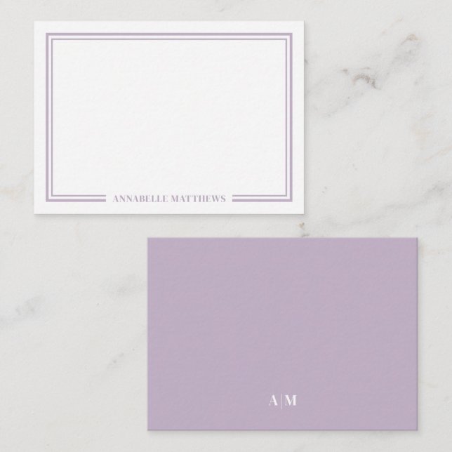 Cartão De Notas Minimalist Purple Two Border Monogram (Frente/Verso)