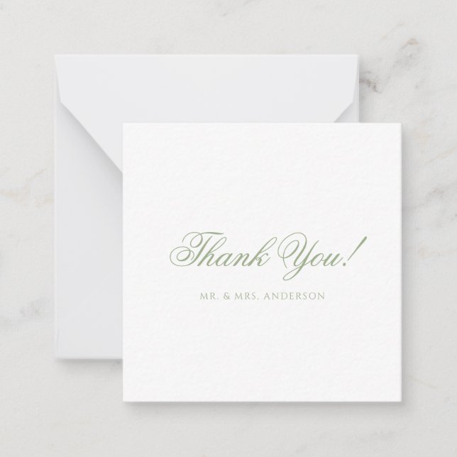 Cartão De Notas Minimalist Sage Green Script Wedding Thank You (Frente)
