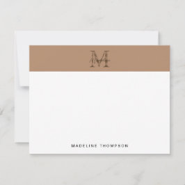 Cartão De Notas Minimalist Script Metallic Taupe Gold Monogram