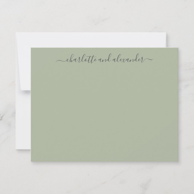 Cartão De Notas Minimalist Script Personalized Couples Jade Green (Frente)