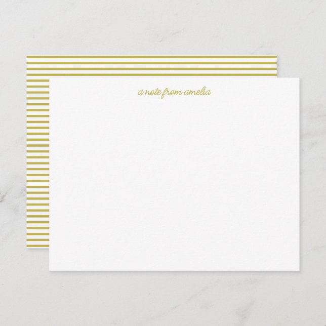 Cartão De Notas Minimalist Script Yellow Stripe Personalized Name (Frente/Verso)